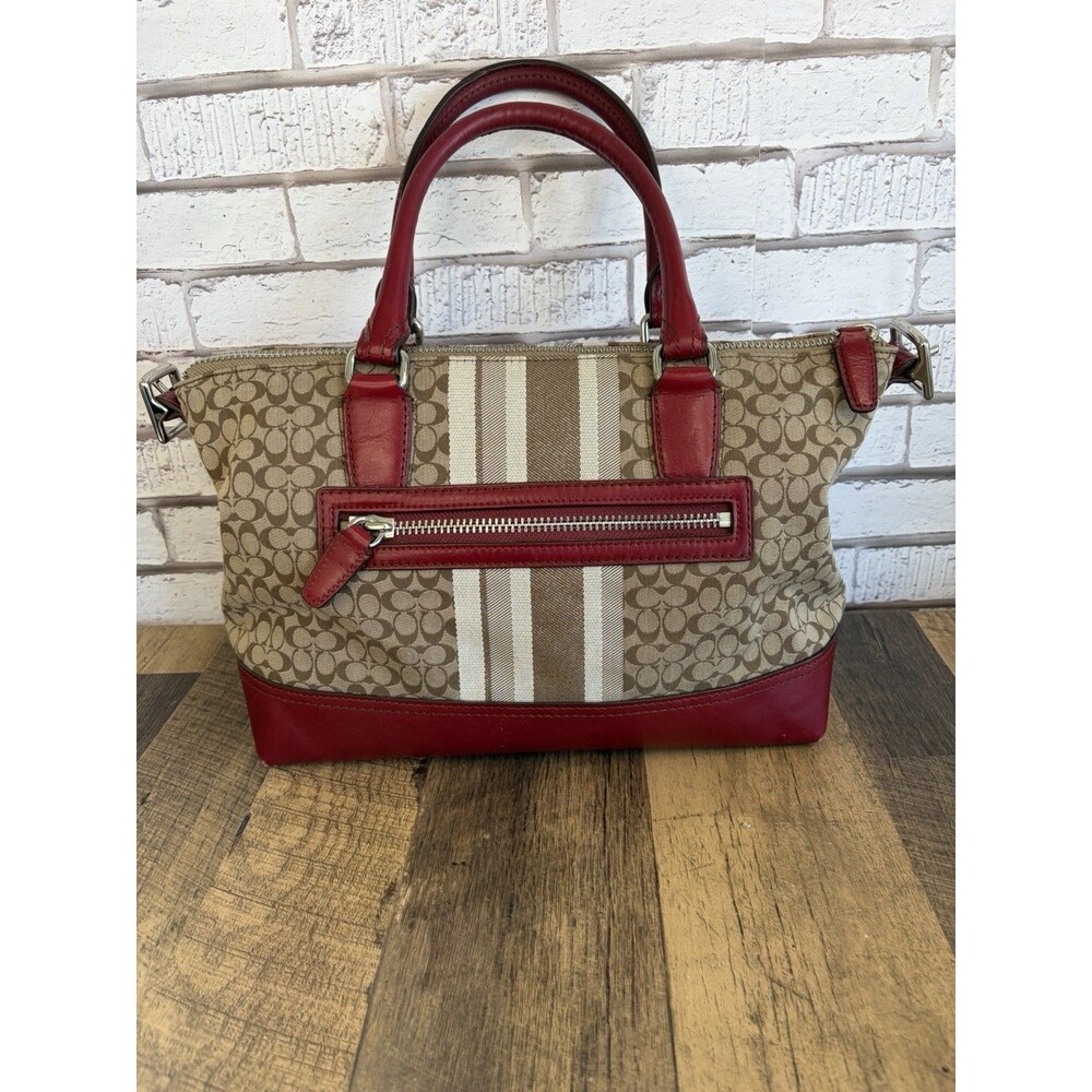 COACH LEGACY Red/Khaki Jacquard Signature Stripe Molly Two way Satchel 21154 - Picture 7 of 16